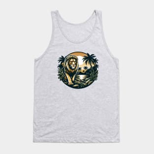 A Proud Lion Prowling A Watering Hole In The Jungle The King of the Jungle Lion Tank Top